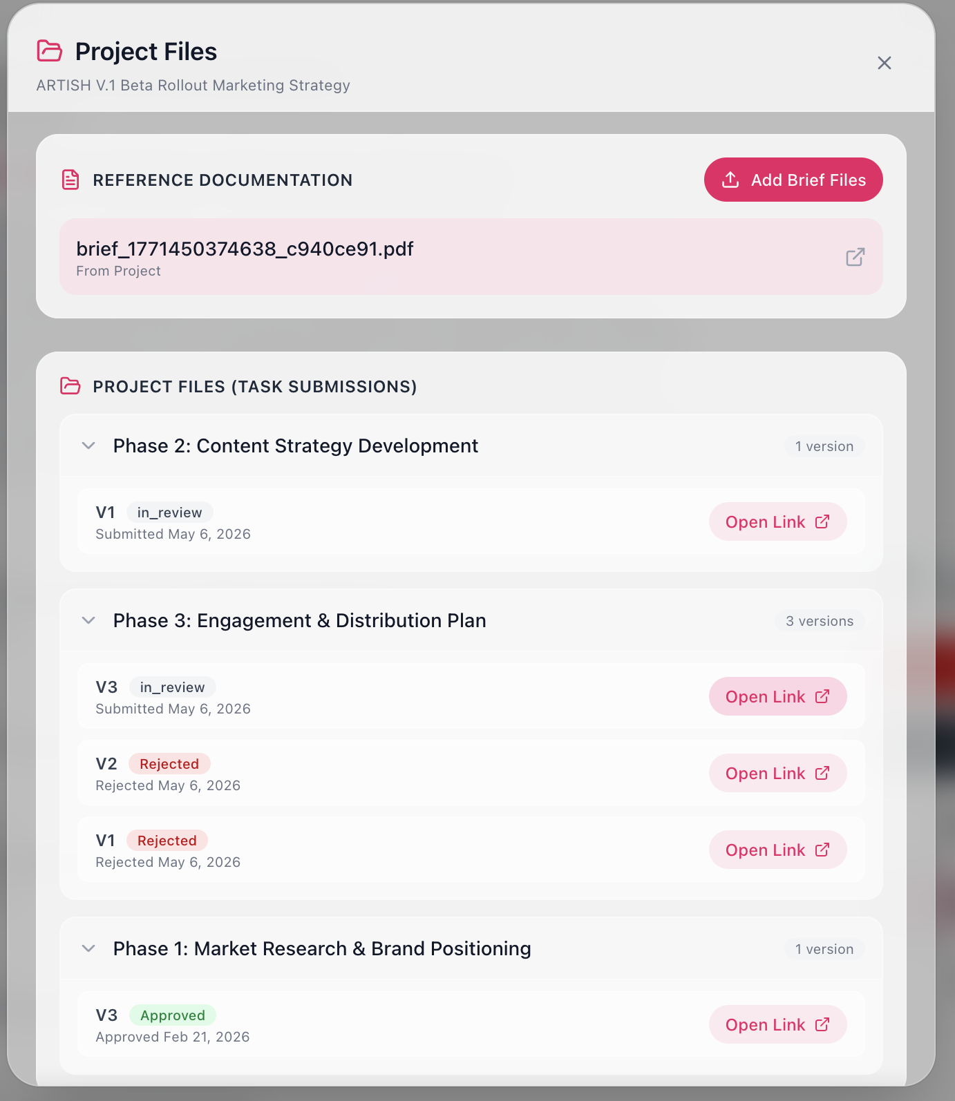 Adding files to active projects on ARTISH