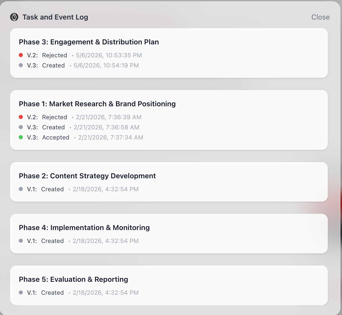 Task and Event Log on ARTISH